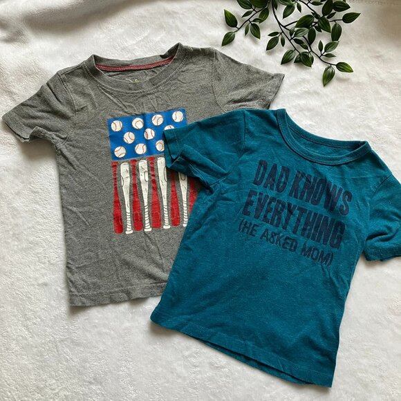 Mixed Brand T-Shirts 24M 2T | Baseball & Dad Knows Everything Print GUC - Picture 1 of 13